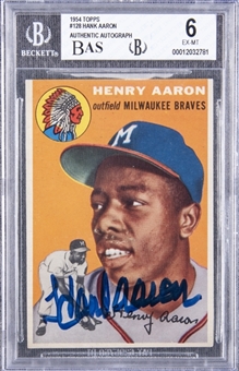 1954 Topps #128 Hank Aaron Signed Rookie Card – BGS 9 Signature! 